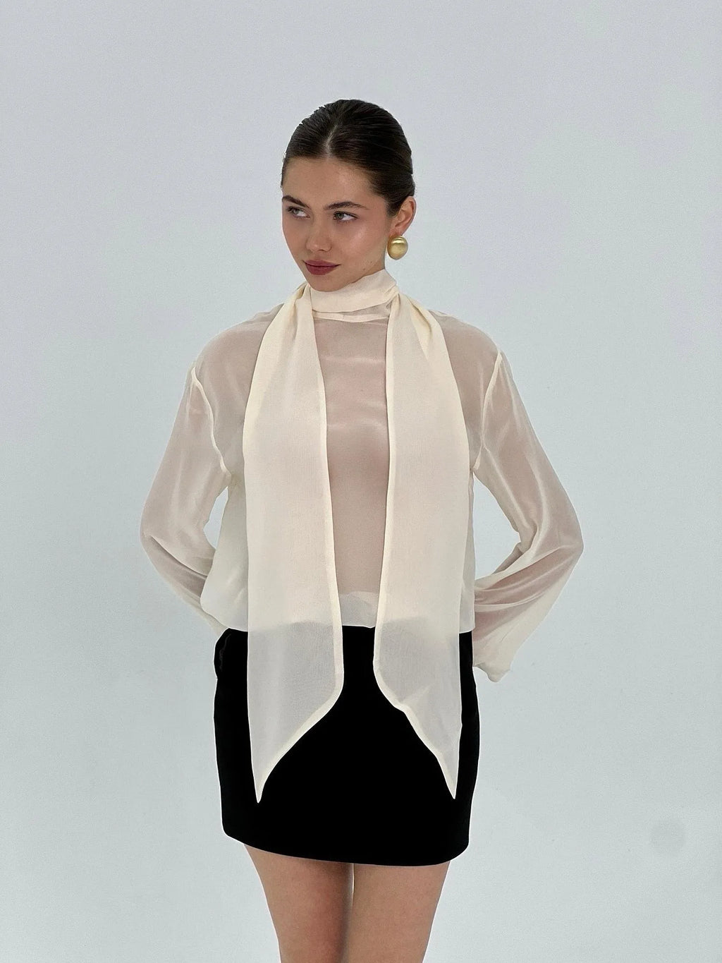 Sheer Scarf Blouse Pearl