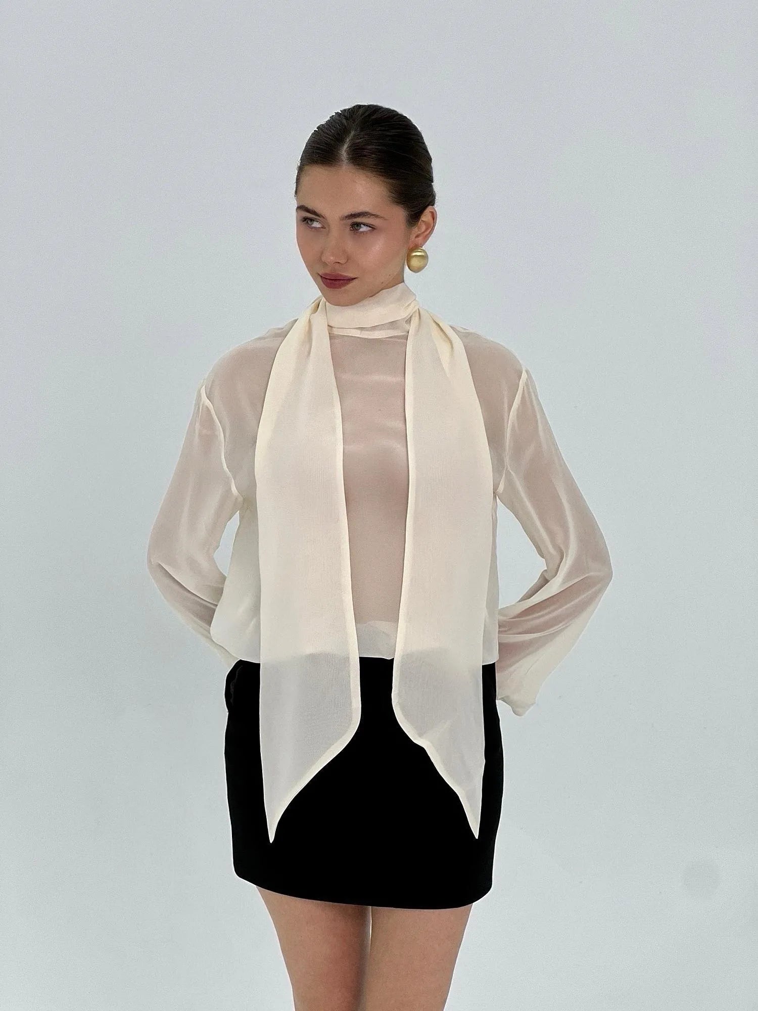 Sheer Scarf Blouse Pearl