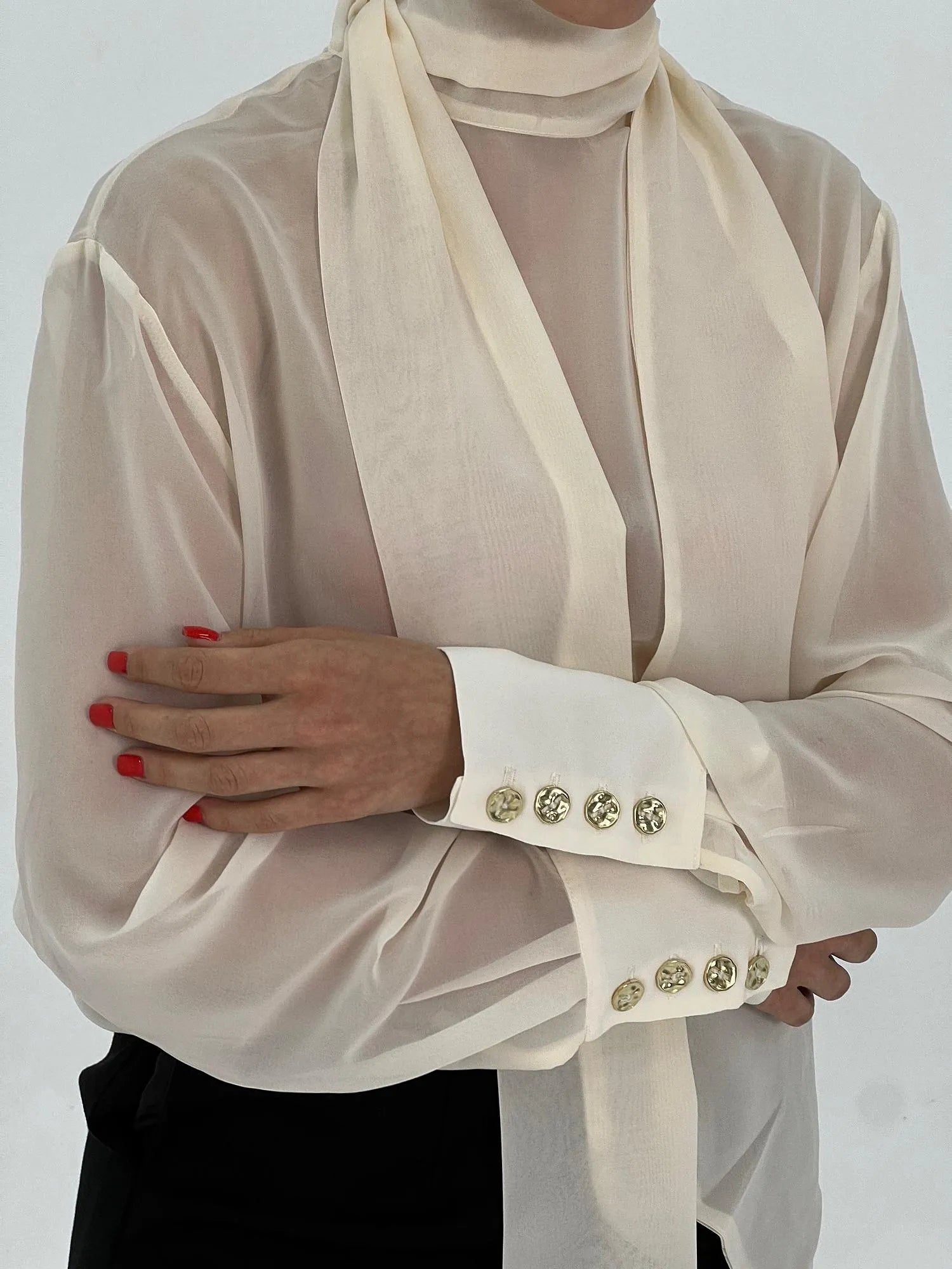 Sheer Scarf Blouse Pearl